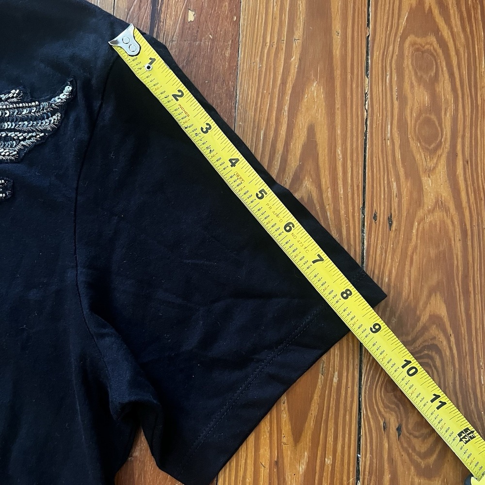 ZARA Man Black Beaded Sequin‎ Wing Graphic T-Shirt Size M Embroidered - Picture 7 of 10
